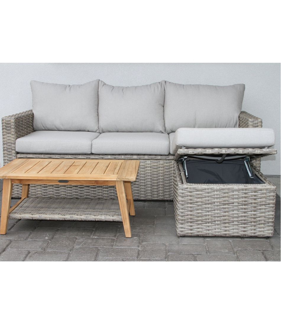 L.L.Bean Wicker Storage Sofa and Teak Coffee Table Set HOME GOODS