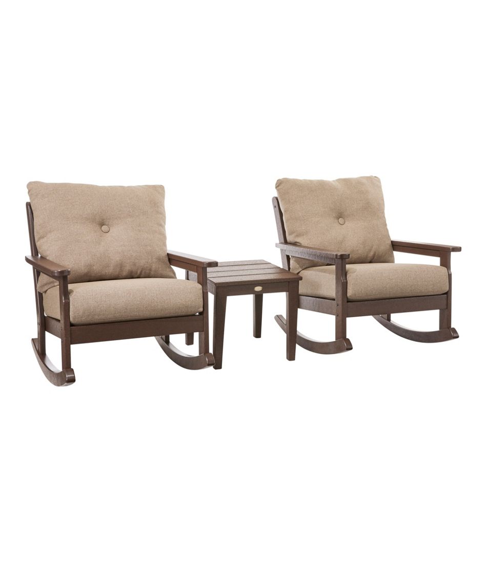 L.L.Bean All-Weather Patio Rocker Set with Side Table, Mahogany HOME GOODS