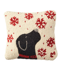 L.L.Bean Wool Hooked Throw Pillow, Snowflake Black Lab, 14" x 14" HOME GOODS