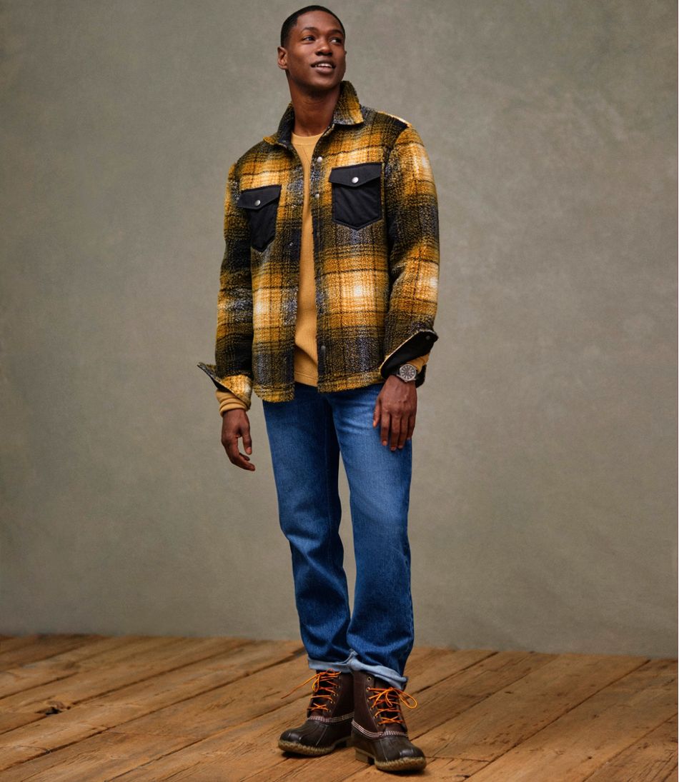 L.L.Bean Men's Signature Mixed Media Fleece Shirt Jacket, Plaid NEW|CLOTHING