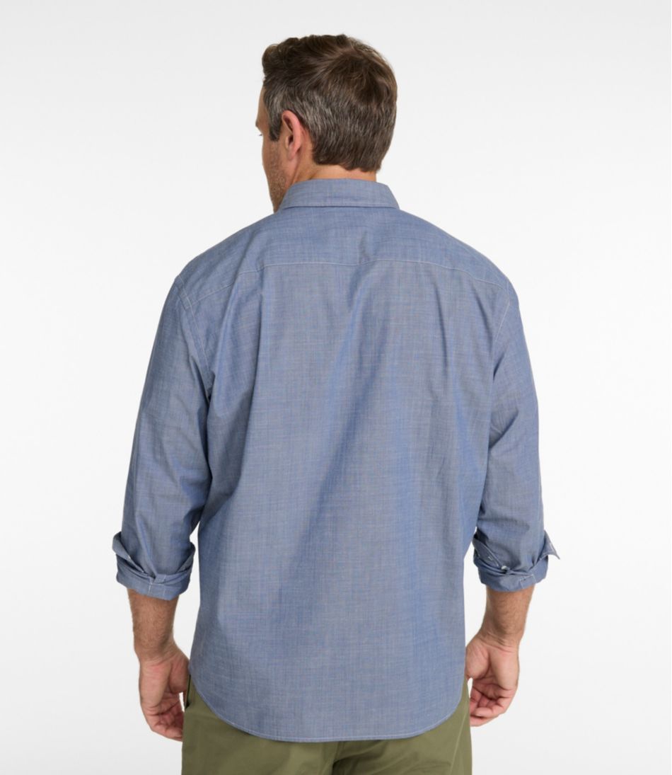 L.L.Bean Men's Comfort Stretch Performance® Chambray Shirt, Long-Sleeve, Slightly Fitted Untucked Fit NEW|CLOTHING