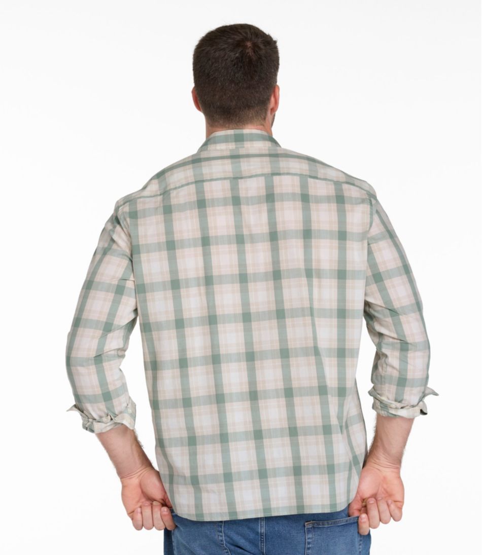 L.L.Bean Men's Comfort Stretch Performance® Chambray Shirt, Long-Sleeve, Slightly Fitted Untucked Fit, Plaid NEW|CLOTHING