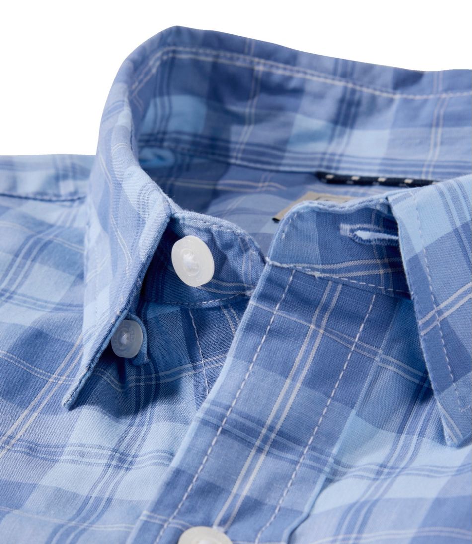 L.L.Bean Men's Comfort Stretch Performance® Chambray Shirt, Long-Sleeve, Slightly Fitted Untucked Fit, Plaid NEW|CLOTHING