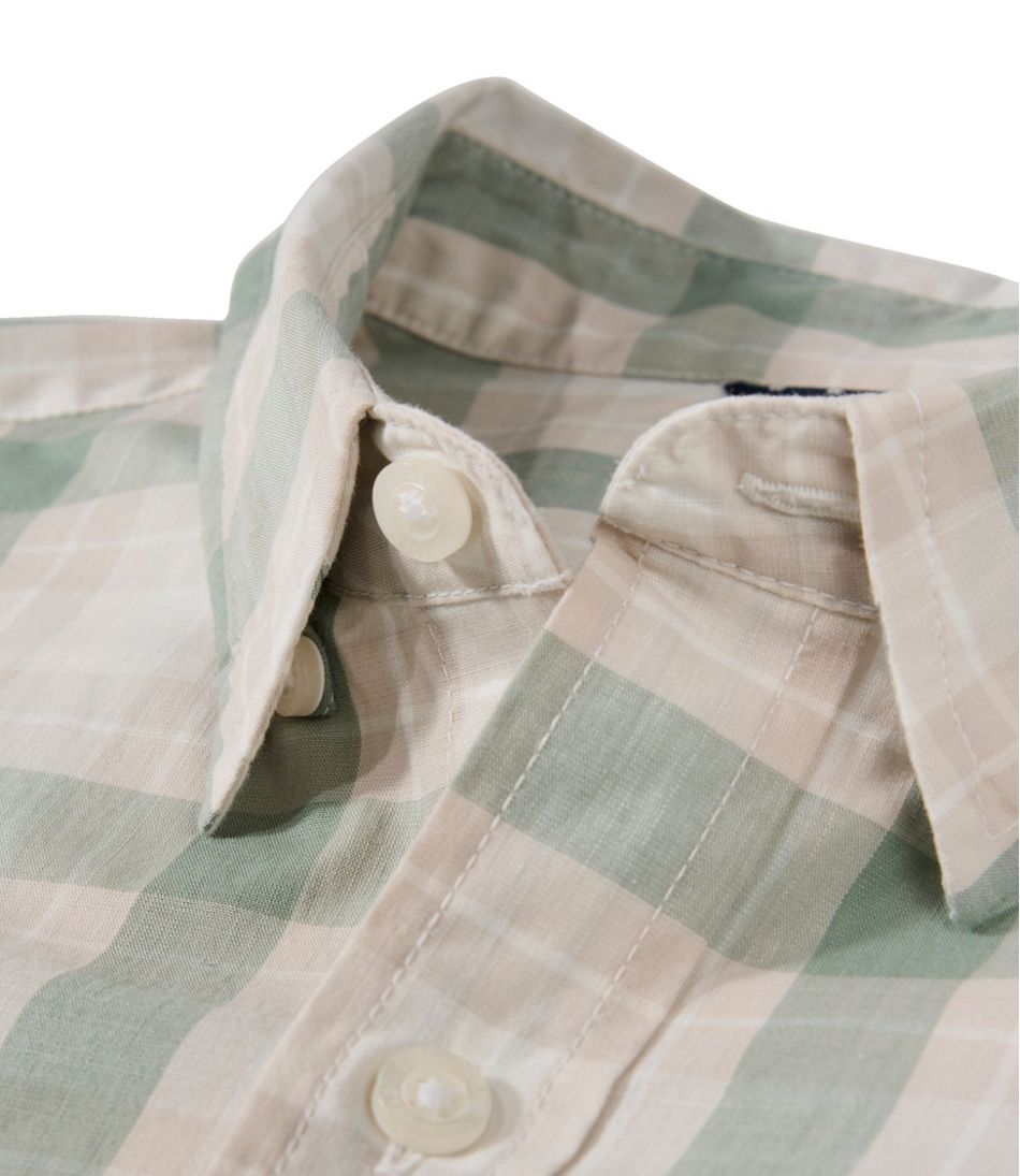 L.L.Bean Men's Comfort Stretch Performance® Chambray Shirt, Short-Sleeve, Slightly Fitted Untucked Fit, Plaid NEW|CLOTHING