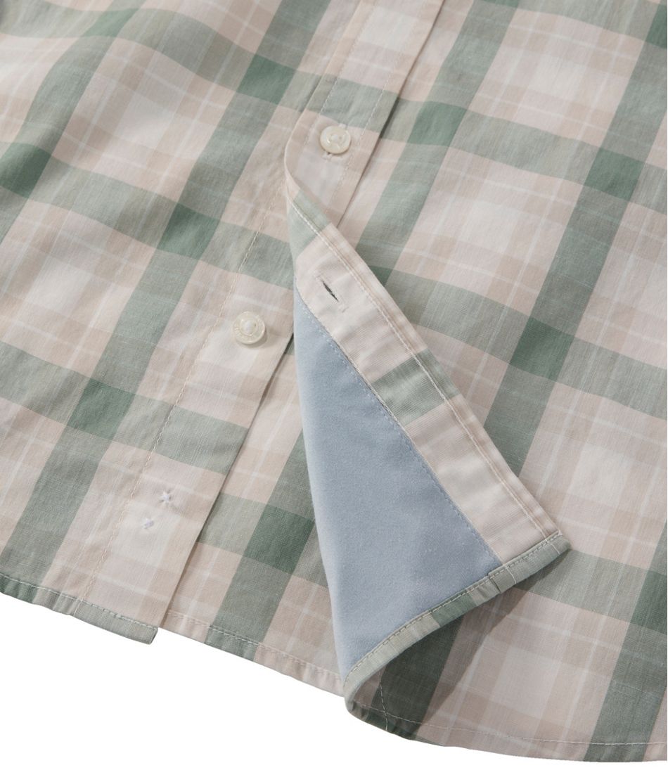 L.L.Bean Men's Comfort Stretch Performance® Chambray Shirt, Short-Sleeve, Slightly Fitted Untucked Fit, Plaid NEW|CLOTHING