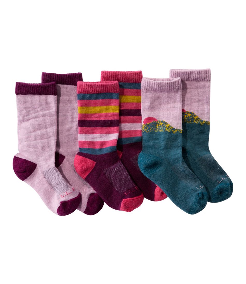 L.L.Bean Kids' Camden Trail Socks, 3-Pack NEW|CLOTHING|OUTERWEAR|FOOTWEAR