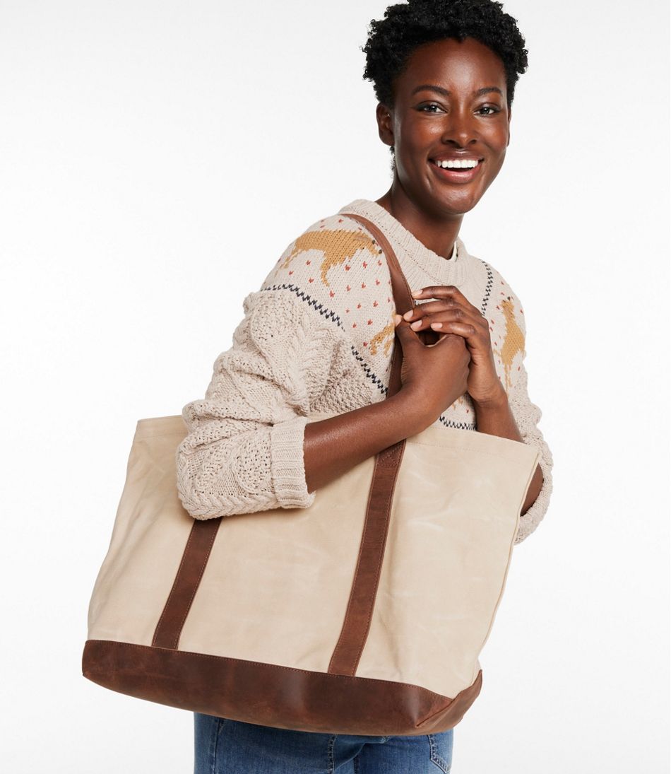 L.L.Bean Leather-Trim Waxed Canvas Tote NEW|BAG & TRAVEL