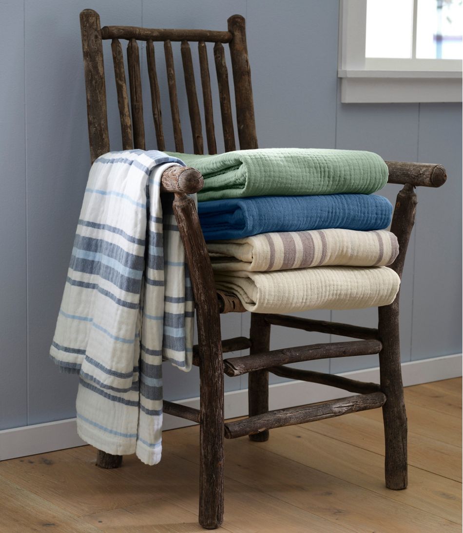 L.L.Bean Lightweight Cotton Gauze Throw, Stripe NEW|HOME GOODS