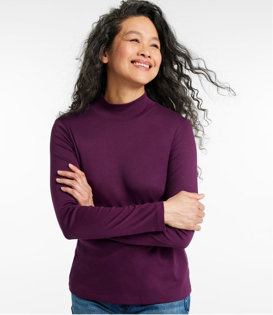 L.L.Bean Women's Pima Cotton Tee, Long-Sleeve Mockneck CLOTHING
