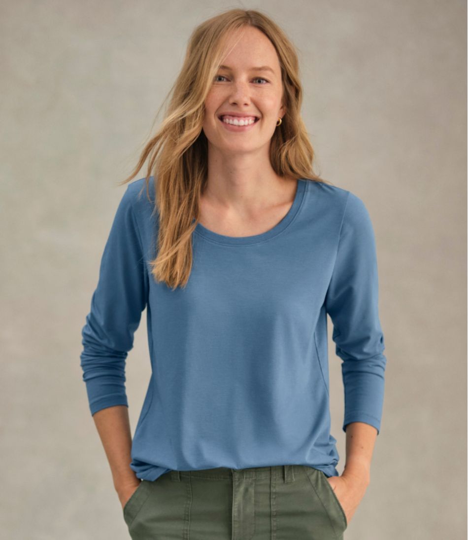 L.L.Bean Women's Soft Stretch Supima-Blend Tee, Scoopneck Long-Sleeve CLOTHING|SALE