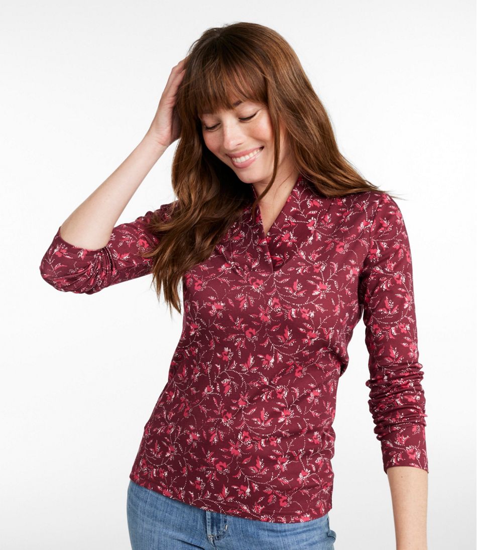 L.L.Bean Women's Pima Cotton Tee, Shawl Long-Sleeve Print CLOTHING|SALE