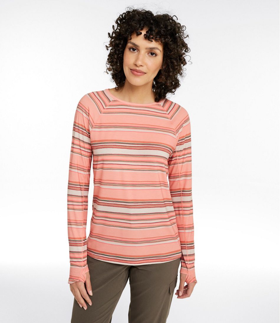 L.L.Bean Women's Everyday SunSmart® Tee, Crewneck Long-Sleeve Stripe CLOTHING|SALE