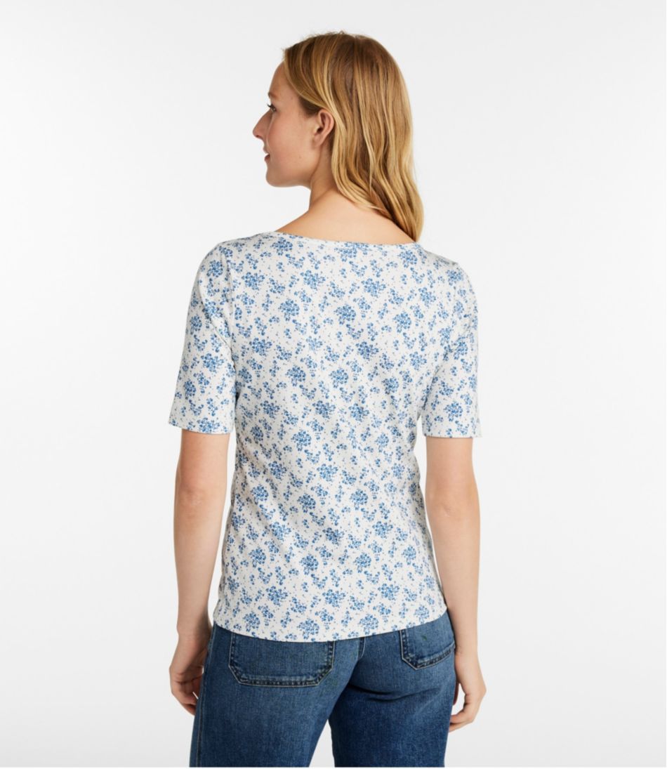 L.L.Bean Women's Pima Cotton Tee, Soft Squareneck Elbow-Sleeve CLOTHING|SALE
