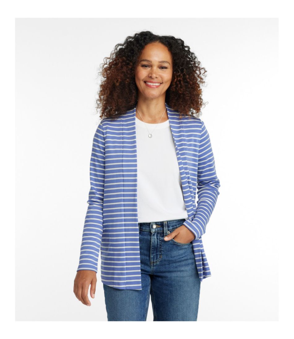 L.L.Bean Women's Pima Cotton Open Cardigan, With Pockets Stripe CLOTHING|SALE