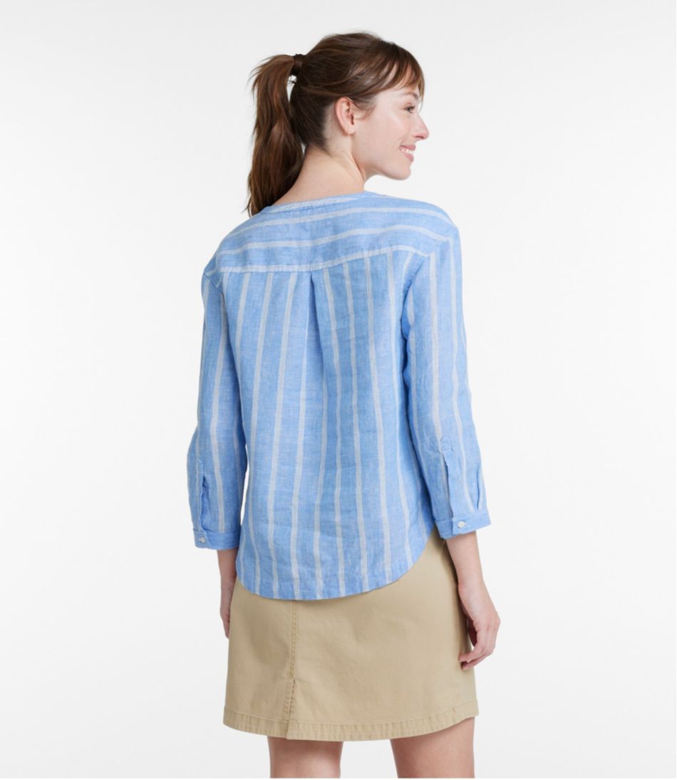 L.L.Bean Women's Premium Washable Linen Shirt, Splitneck Stripe CLOTHING|SALE