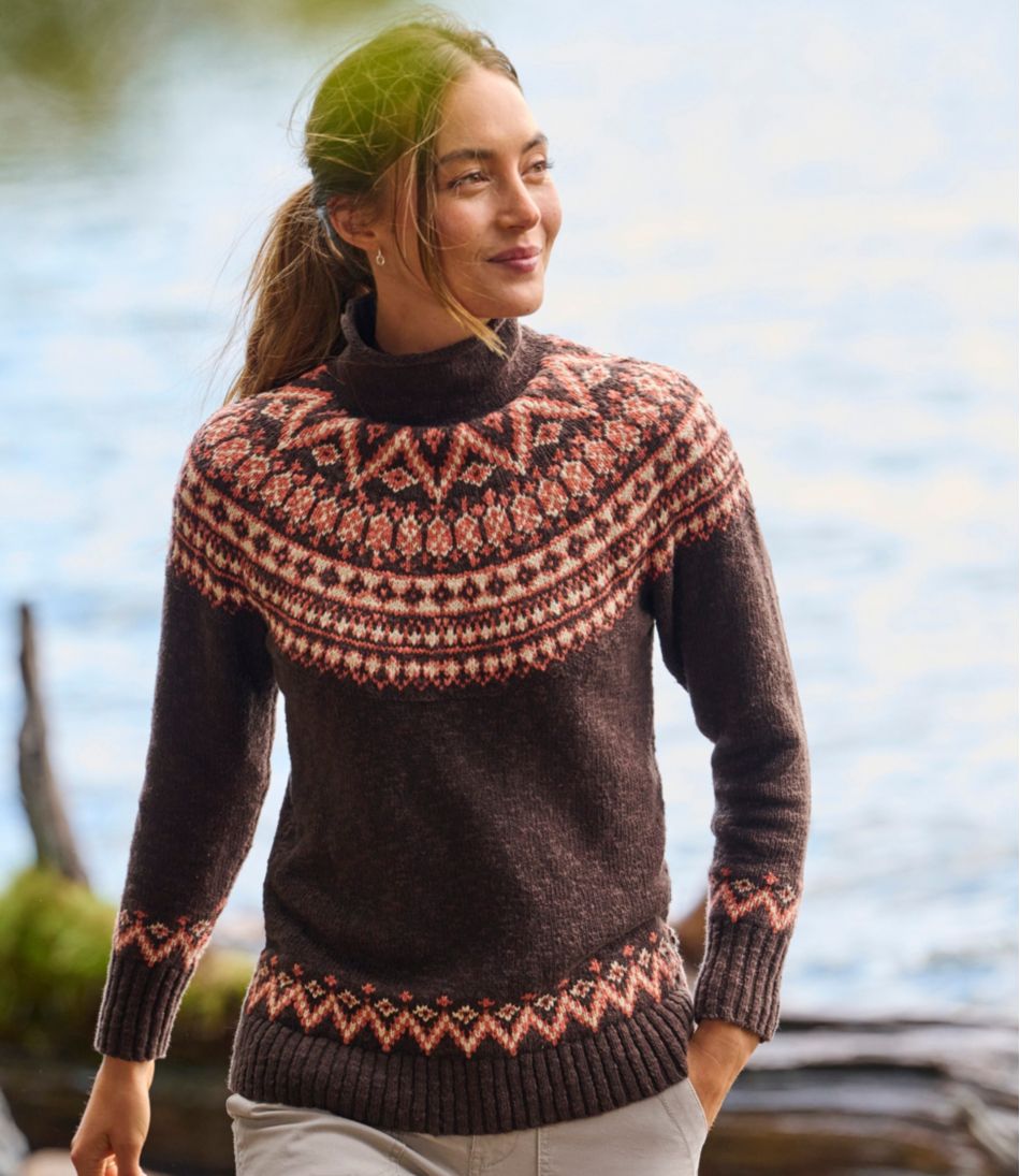 L.L.Bean Women's Cotton Ragg Sweater, Funnelneck Pullover Fair Isle CLOTHING|SALE