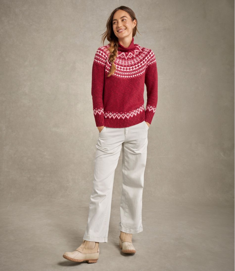 L.L.Bean Women's Cotton Ragg Sweater, Funnelneck Pullover Fair Isle CLOTHING|SALE