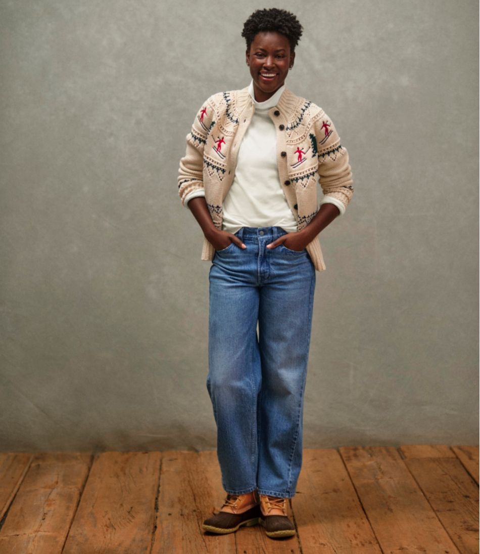 L.L.Bean Women's Signature Cotton Fisherman Sweater, Short Cardigan Fair Isle CLOTHING|SALE