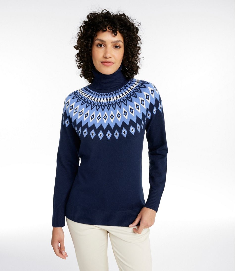 L.L.Bean Women's Cotton/Cashmere Sweater, Turtleneck Fair Isle CLOTHING|SALE