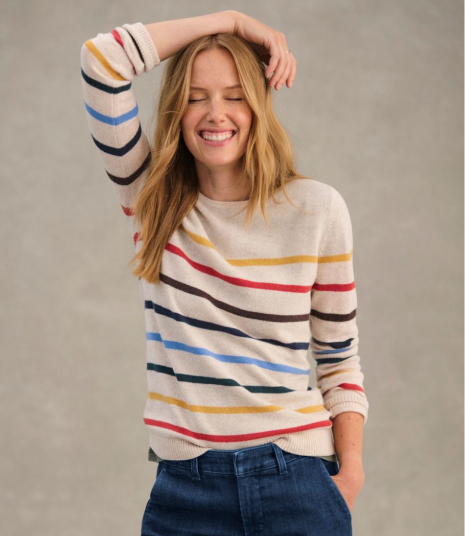 L.L.Bean Women's Classic Cashmere Sweater, Crewneck Stripe CLOTHING|SALE
