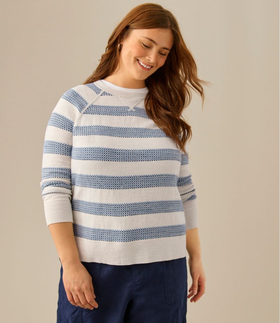 L.L.Bean Women's Organic Cotton Slub Sweater, Crewneck Stripe CLOTHING|SALE