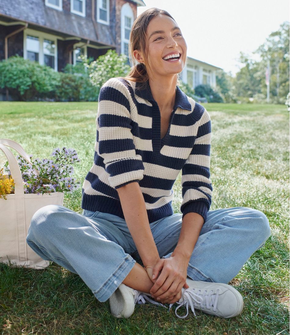 L.L.Bean Women's SuperSoft Waffle Sweater, Polo Stripe CLOTHING