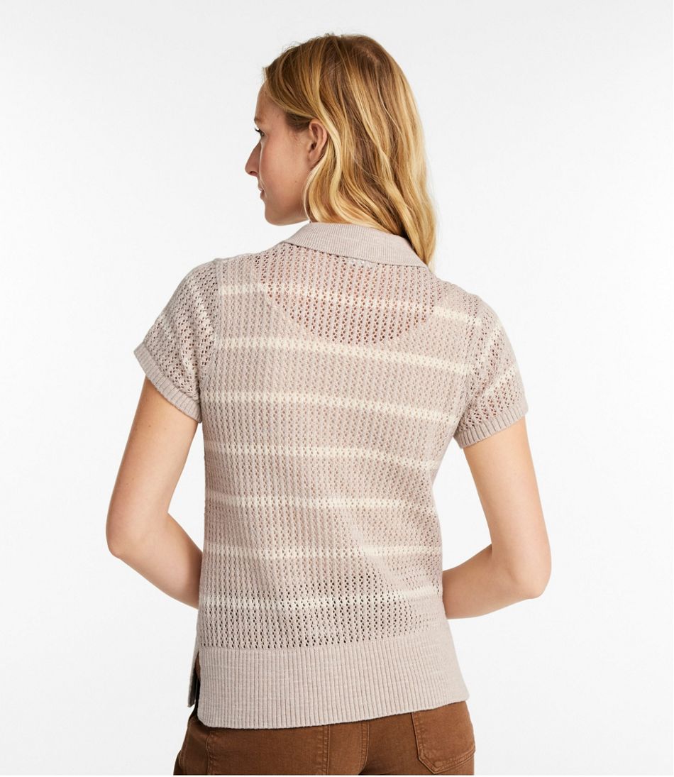 L.L.Bean Women's Organic Cotton Slub Pointelle Sweater, Polo CLOTHING