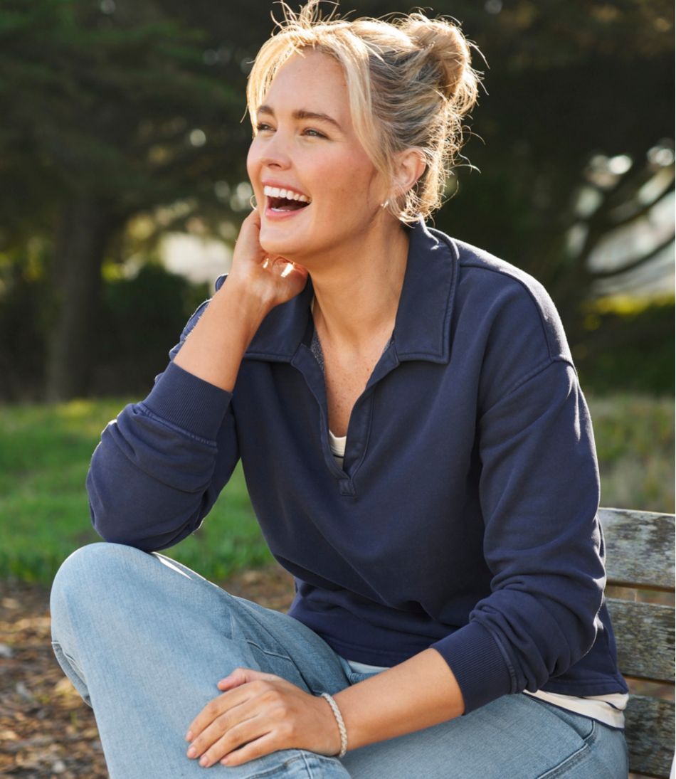 L.L.Bean Women's Sunwashed Sweats, Splitneck Polo CLOTHING