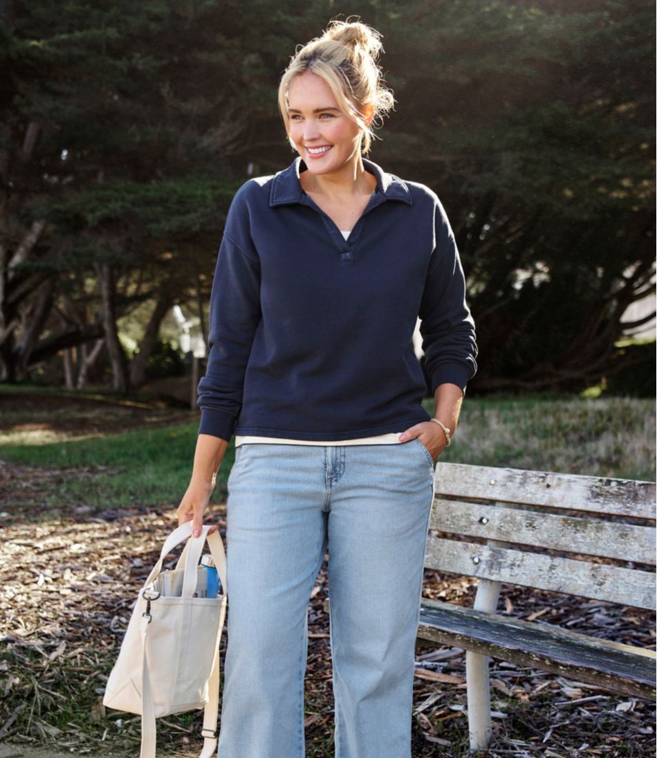 L.L.Bean Women's Sunwashed Sweats, Splitneck Polo CLOTHING