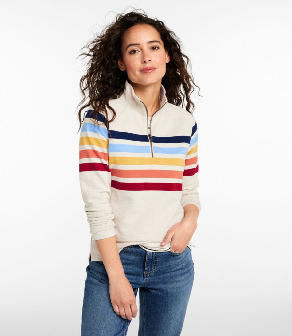 L.L.Bean Women's Peaks Island Quarter-Zip Pullover, Stripe CLOTHING|SALE