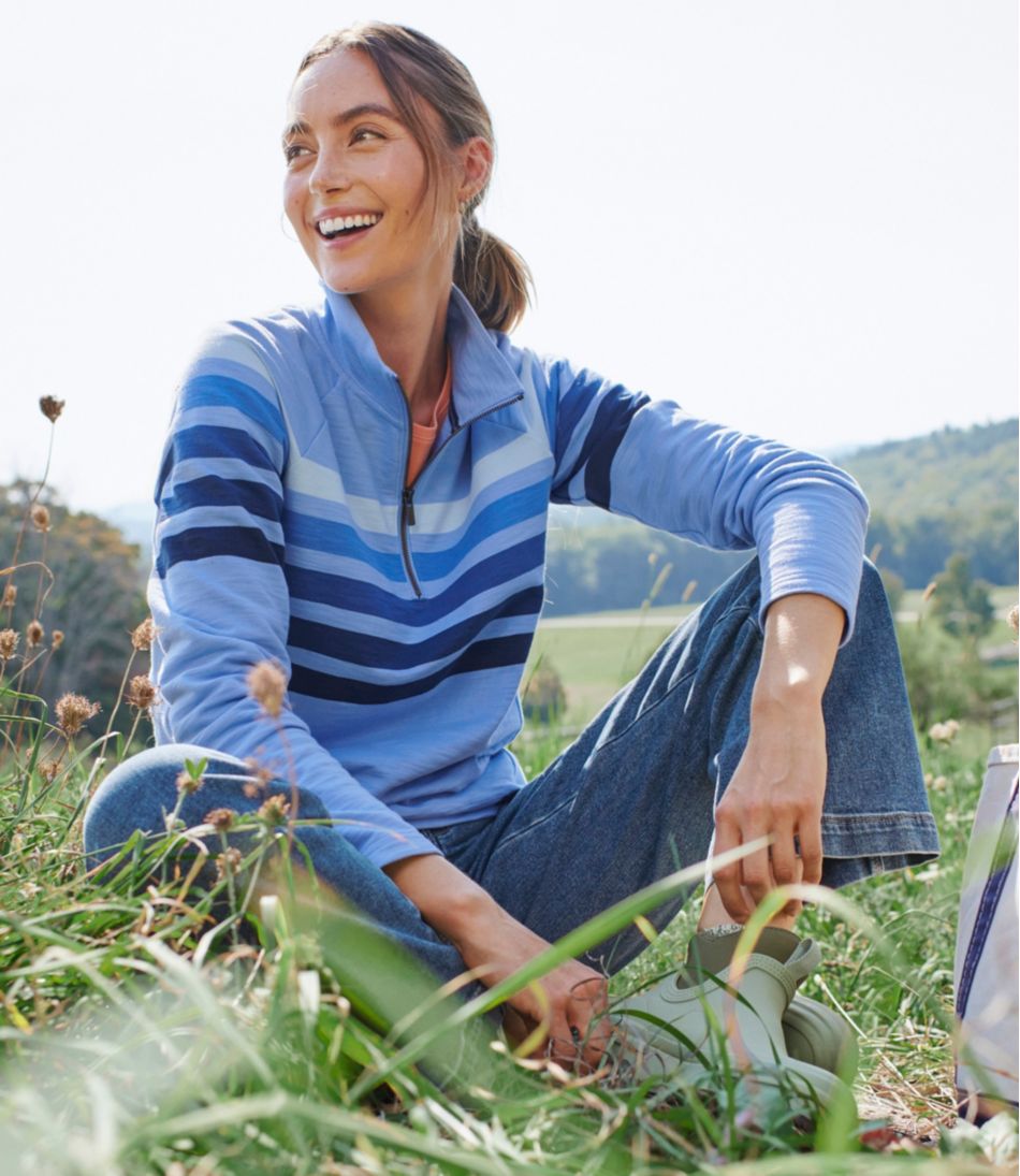 L.L.Bean Women's Peaks Island Quarter-Zip Pullover, Stripe CLOTHING|SALE