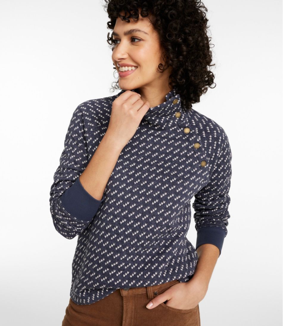 L.L.Bean Women's Quilted Sweatshirt, Snapneck Pullover Print CLOTHING|SALE