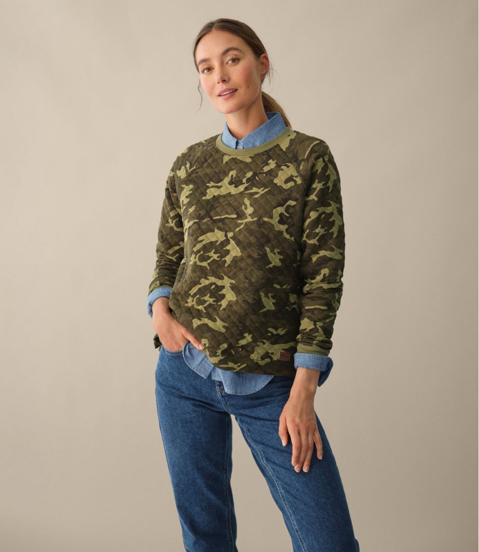 L.L.Bean Women's Quilted Sweatshirt, Crewneck Pullover Print CLOTHING