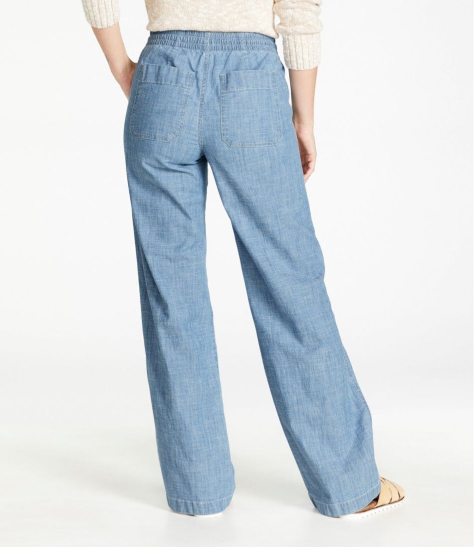 L.L.Bean Women's Lakewashed Pull-On Chinos, Mid-Rise Wide-Leg Chambray CLOTHING