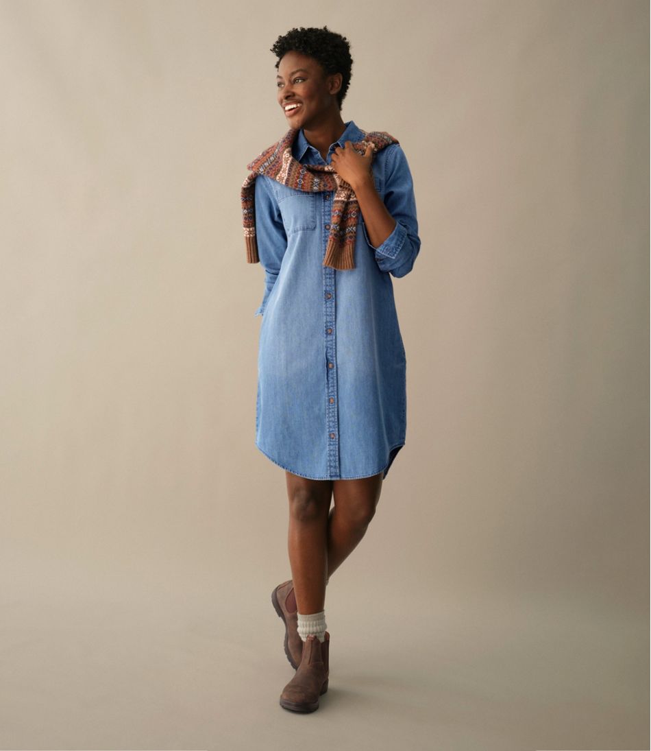 L.L.Bean Women's L.L. Bean Heritage Washed Denim Shirt Dress CLOTHING
