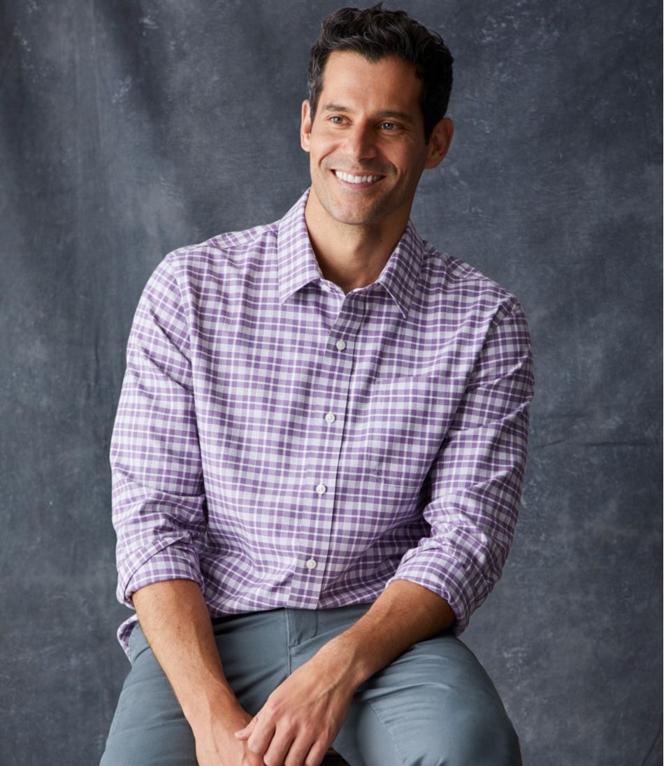 L.L.Bean Men's Wrinkle-Free Ultrasoft Brushed Cotton Shirt, Long-Sleeve, Slightly Fitted Untucked Fit SALE|CLOTHING