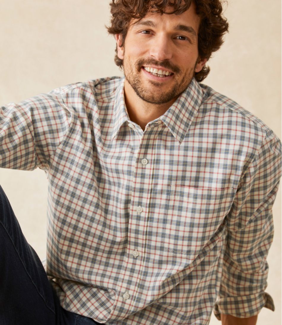 L.L.Bean Men's Wrinkle-Free Ultrasoft Brushed Cotton Shirt, Long-Sleeve, Slightly Fitted Untucked Fit SALE|CLOTHING
