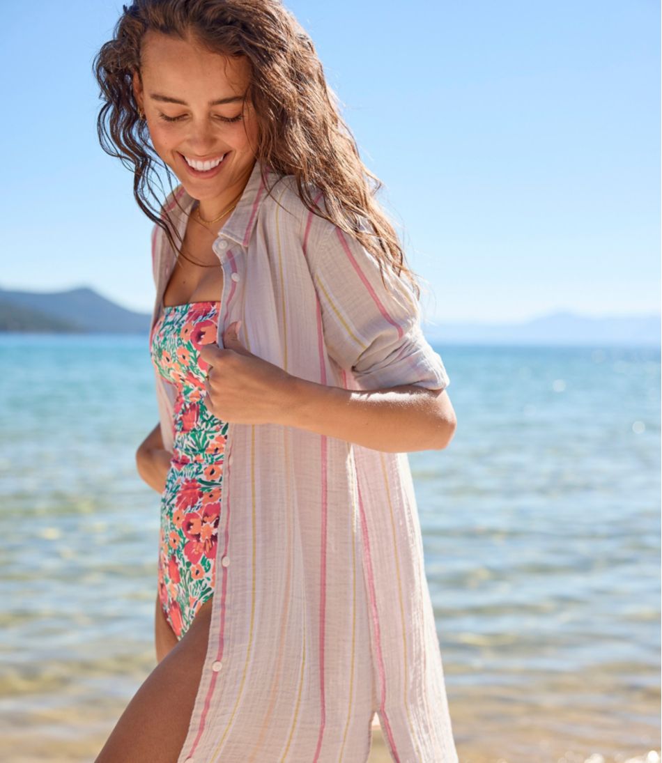 L.L.Bean Women's Cloud Gauze Cover-Up Shirt, Stripe CLOTHING|SALE