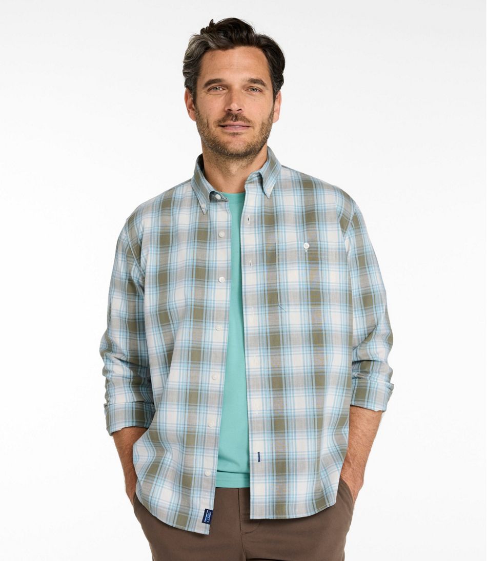 L.L.Bean Men's Comfort Stretch® Chambray Shirt, Traditional Untucked Fit, Long-Sleeve, Print CLOTHING|SALE