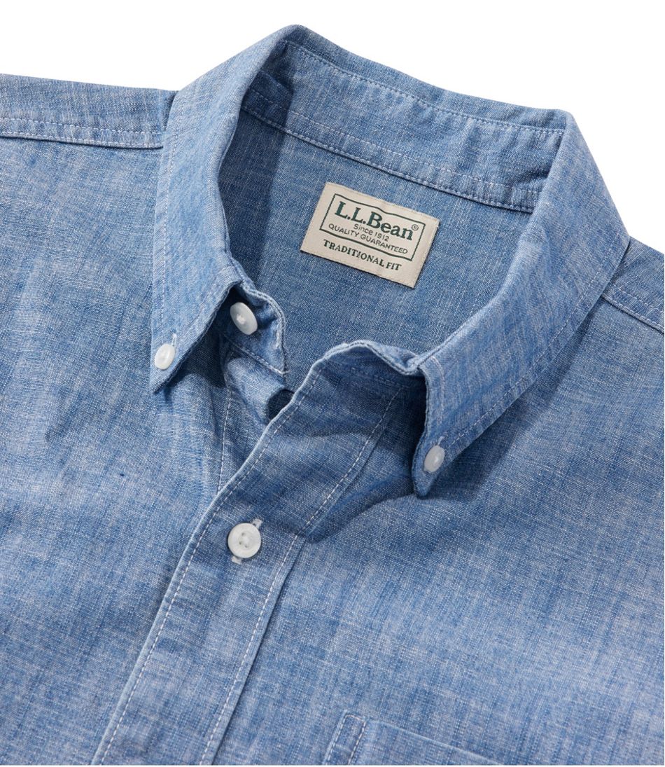 L.L.Bean Men's Comfort Stretch® Chambray Shirt, Traditional Untucked Fit, Short-Sleeve CLOTHING
