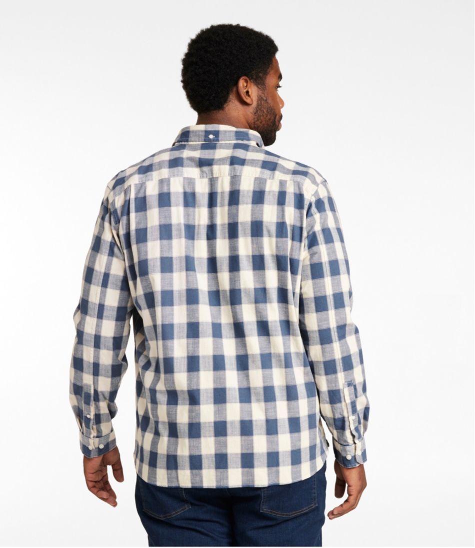 L.L.Bean Men's Comfort Stretch® Chambray Shirt, Long-Sleeve, Slightly Fitted Untucked Fit, Plaid CLOTHING|SALE
