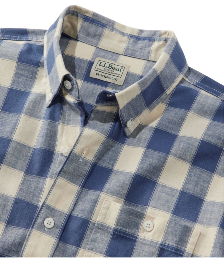 L.L.Bean Men's Comfort Stretch® Chambray Shirt, Long-Sleeve, Slightly Fitted Untucked Fit, Plaid CLOTHING|SALE