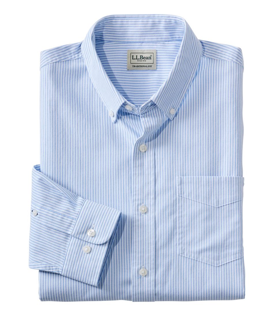L.L.Bean Men's Comfort Stretch Oxford Shirt, Traditional Untucked Fit, Stripe CLOTHING