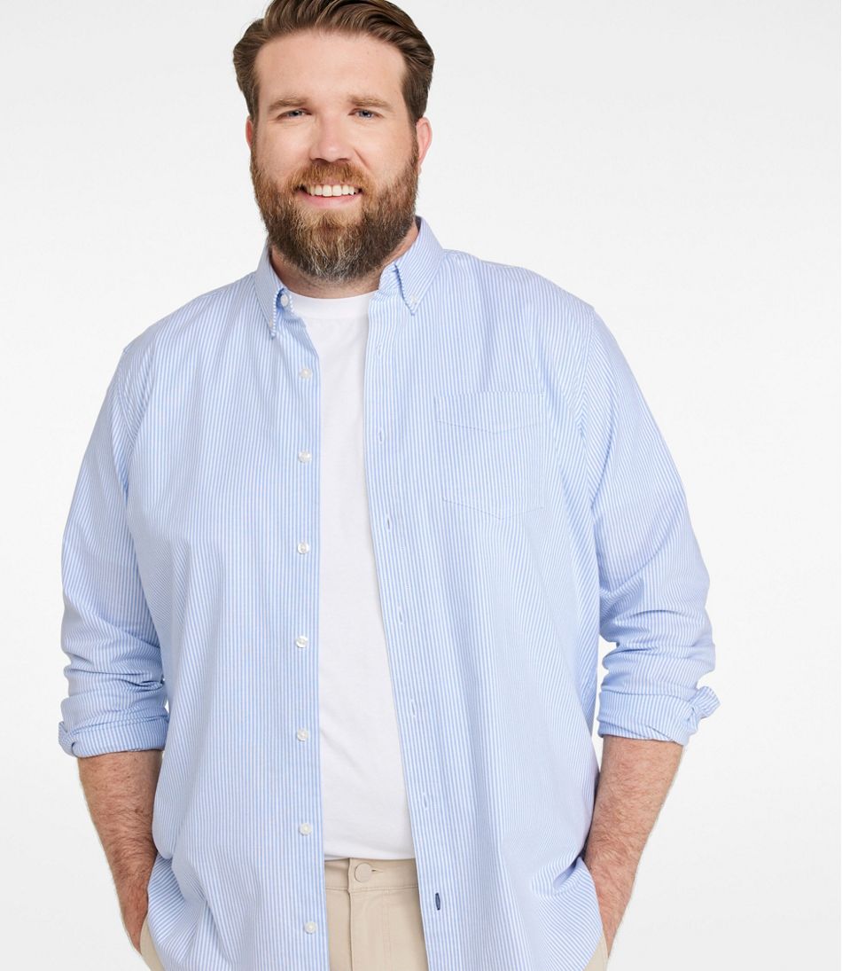 L.L.Bean Men's Comfort Stretch Oxford Shirt, Traditional Untucked Fit, Stripe CLOTHING