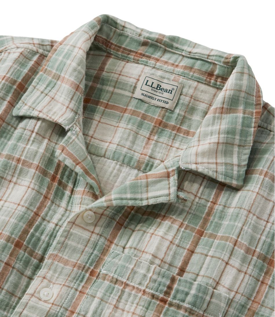 L.L.Bean Men's Cloud Gauze Shirt, Short-Sleeve, Slightly Fitted Untucked Fit, Plaid CLOTHING
