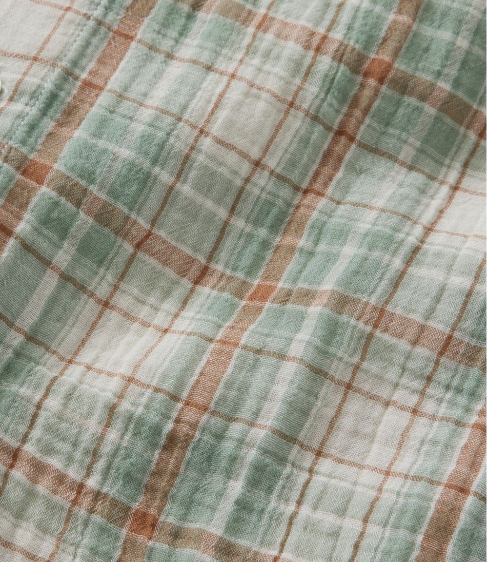 L.L.Bean Men's Cloud Gauze Shirt, Short-Sleeve, Slightly Fitted Untucked Fit, Plaid CLOTHING