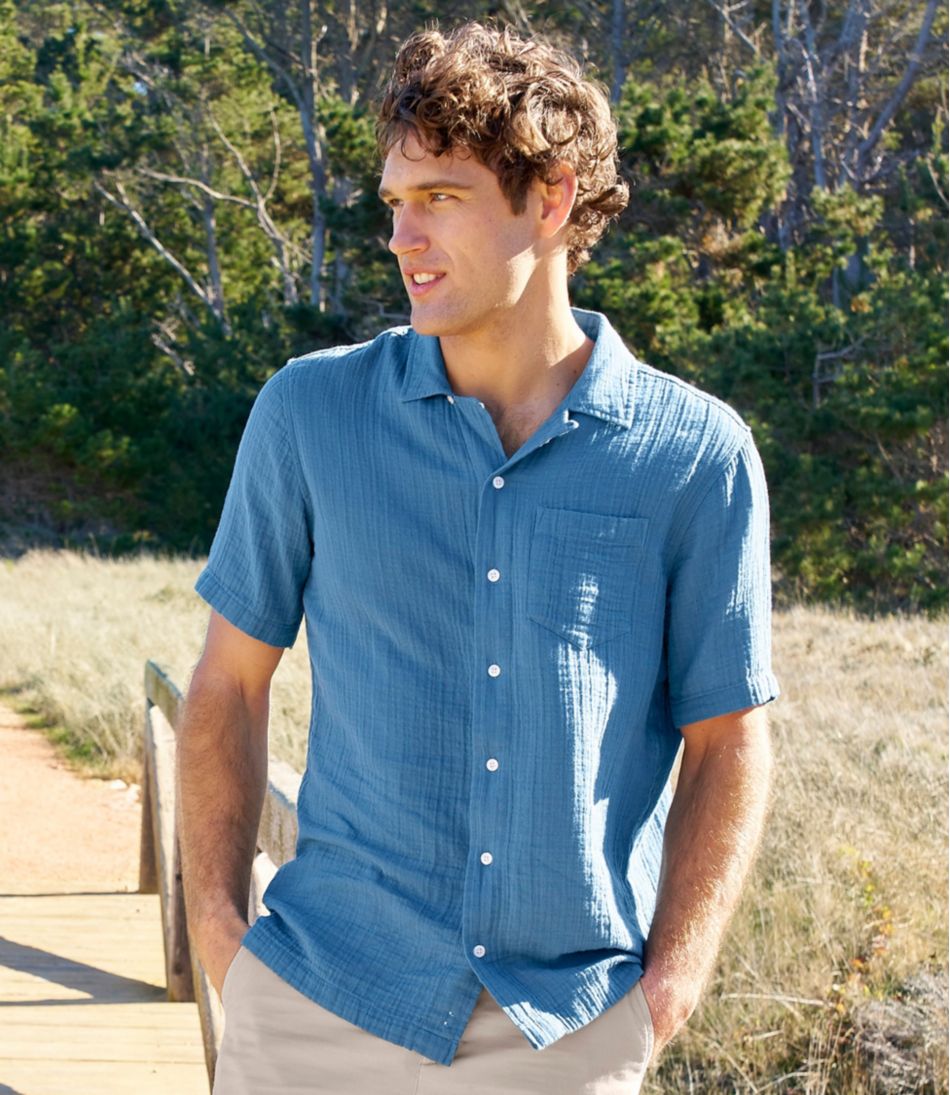 L.L.Bean Men's Cloud Gauze Shirt, Short-Sleeve, Slightly Fitted Untucked Fit CLOTHING