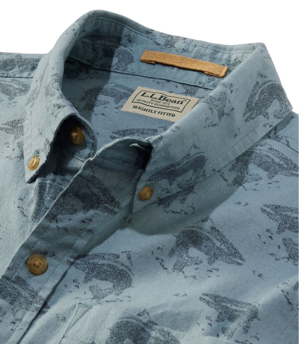 L.L.Bean Men's Stonecoast Hemp Shirt, Short-Sleeve, Slightly Fitted Untucked Fit, Print CLOTHING