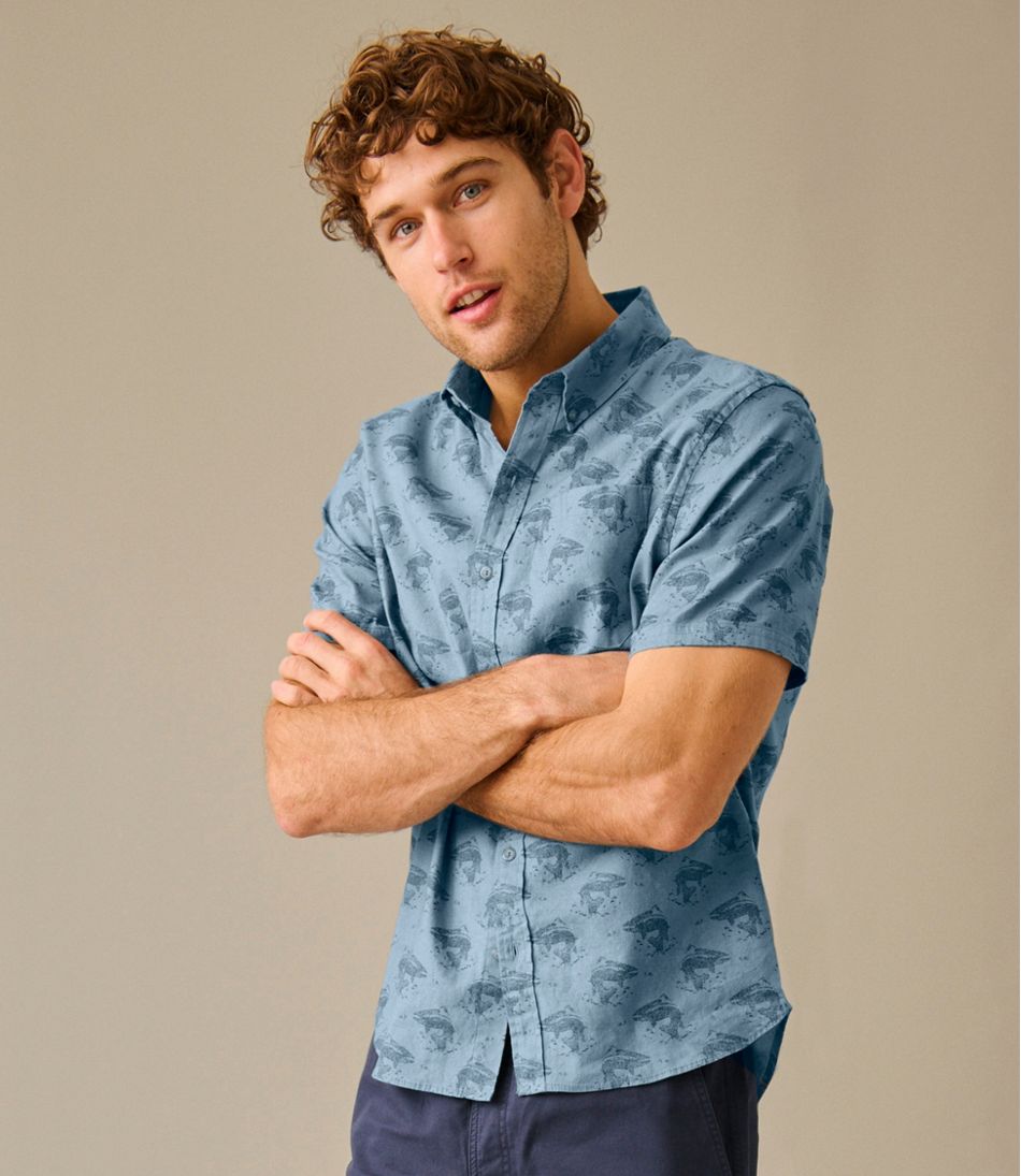 L.L.Bean Men's Stonecoast Hemp Shirt, Short-Sleeve, Slightly Fitted Untucked Fit, Print CLOTHING