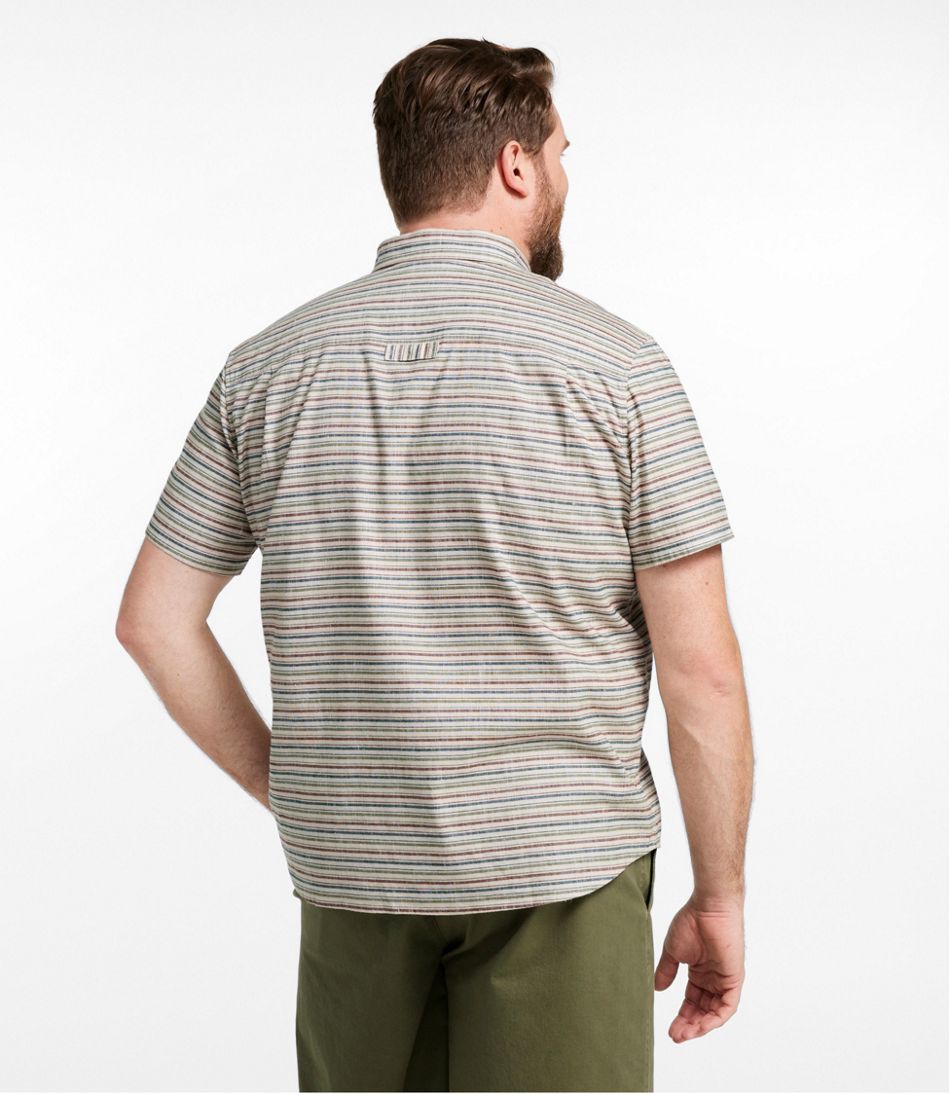 L.L.Bean Men's Stonecoast Hemp Shirt, Short-Sleeve, Slightly Fitted Untucked Fit, Stripe CLOTHING